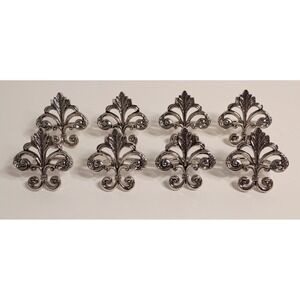 8 Fleur de Lis Silver Metal Napkin Ring‎ Holders Fancy Elegant Dining